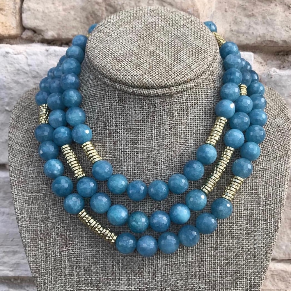 Three strand aqua marine necklace